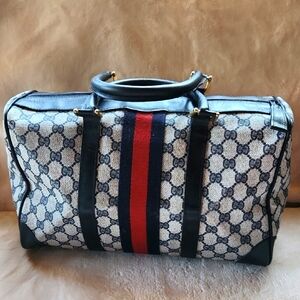 Gucci Boston Canvas Vintage Bag with Red and Blue Accents